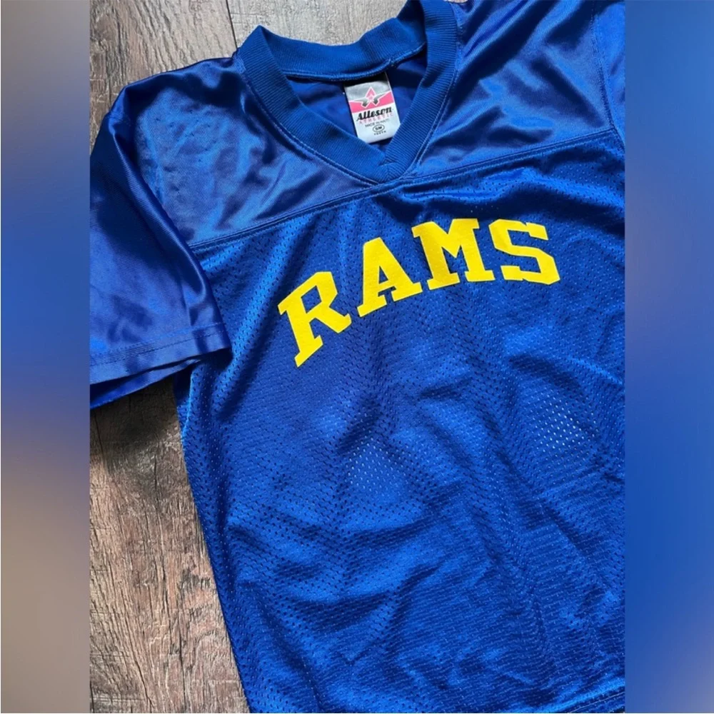Vintage Rams Football Jersey #10 Jensen Youth small‎ medium Blue Yellow Mesh